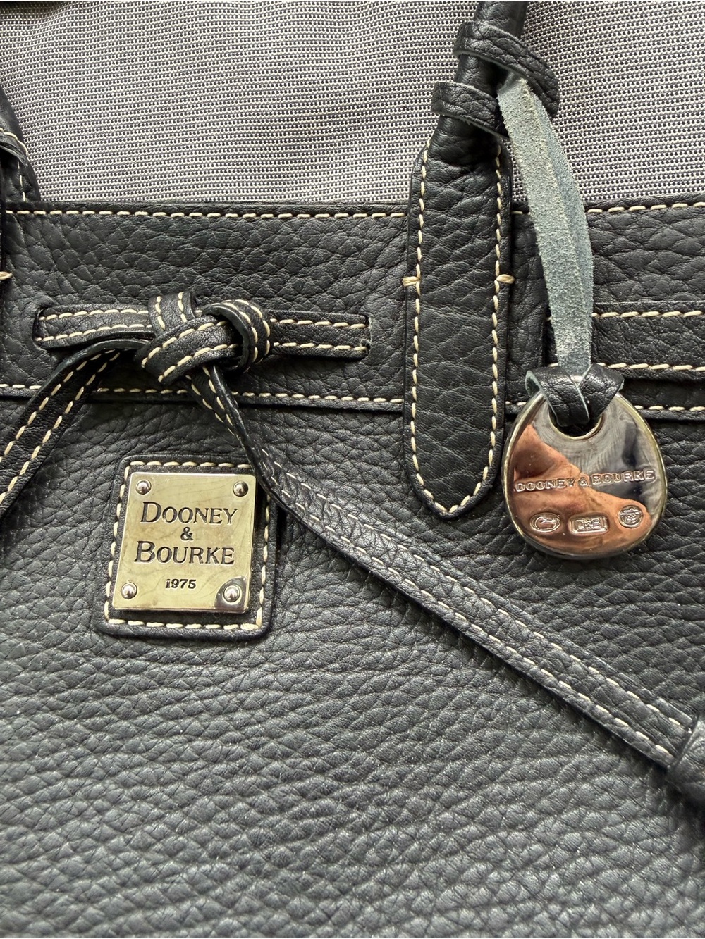 Dooney & Bourke Black Pebble Leather Satchel with Tassel Tie - Picture 7 of 8